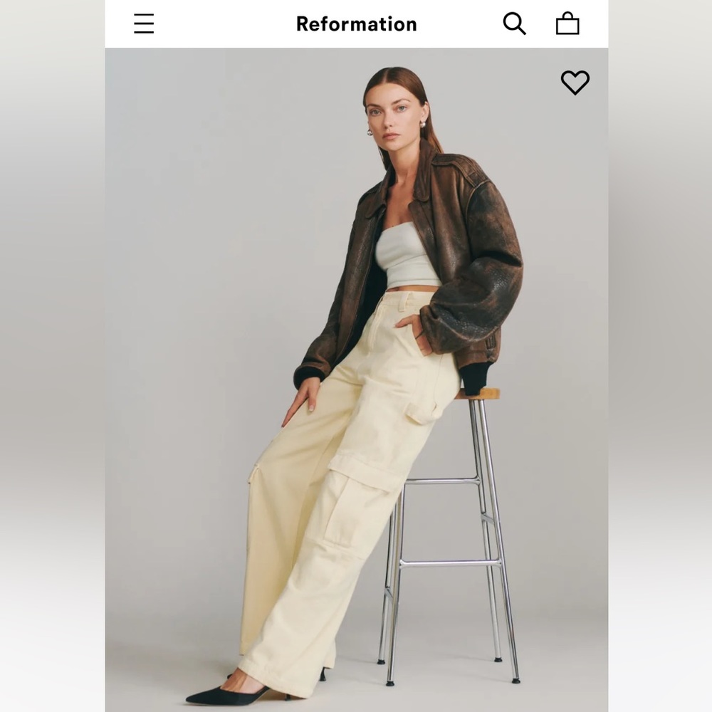Reformation Landy Wide Leg Cargo Jean in Buttercream